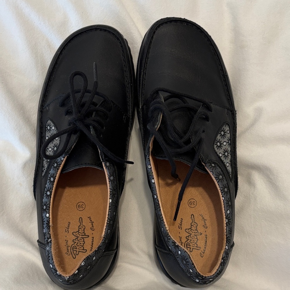 Black Leather Oxfords with Patterned Detail